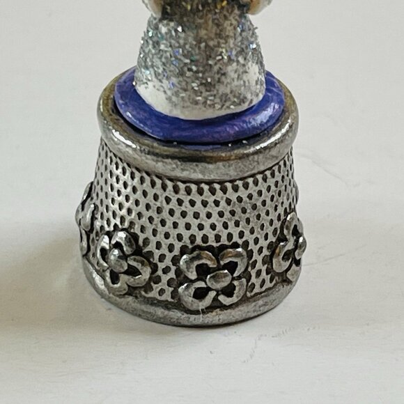 Sewing Quilting Floral Thimble No Size Collectible Angel Top Glitter Decor - Picture 3 of 8